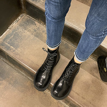 Martin Boots Woman Thick Bottom 2021 Autumn Winter New Plus Suede Mango Head Short Boots Ins Super Cool Rear Zipper Slim Skinny Boots