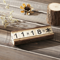  Calendar date card Digital small ornaments Year and month Retro creative ins Wood wood log table surface decorations