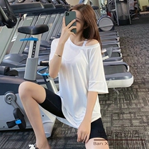 Yoga coat womens short sleeve loose long hip cover Korean version of white thin thin quick-dry fitness T-shirt blouse