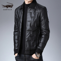 Crocodile middle-aged down jacket mens short 2021 new warm coat winter mens lapel trend thickened coat