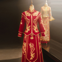 Velvet Xiuhe Clothing 2021 New Bride Dress Wedding Chinese Toast Clothes Dragon and Phoenix Gown Wedding Clothes Shawls Xiuhe Women