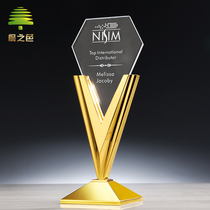 2021 New Metal Trophy Custom Creative Crystal Medals Outstanding Employees Conference Lettering Sales Victory Award