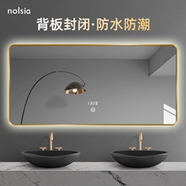 Toilet mirror light luxury gold border led luminous smart bathroom mirror with lamp defogging toilet wall custom