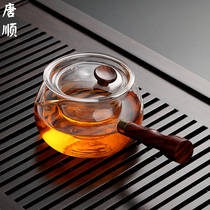 Solid wood side to thicken glass teapot thickened high temperature kung fu filter tea cooker for small citrus household tea cooker