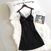 Sexy V collar Back Pyjamas Woman Summer Ice Silk Harnesses Chest Cushion Short Skirts Gather Little Chest Lace Seductive Private Room Sleeping Dress