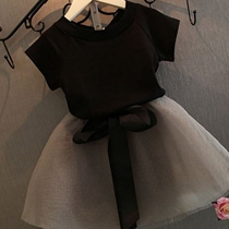 Girls short sleeve skirt suit summer dress 2019 childrens T-shirt half skirt two-piece set