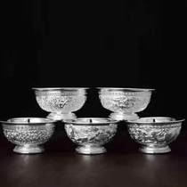 Silver Bowl 999 sterling set Silver Bowl Silver Chopsticks Silver Spoon Tableware Set Household Silver Tableware Dragon and Phoenix Bowl