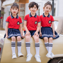 Kindergarten Landscaped Summer Style Short Sleeves Inglém Wind Sportswear Children Red School Clothes Suit Elementary School Kids Summer Class Clothing