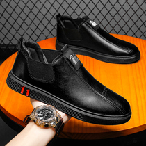 Mens shoes Fall Black small leather shoes Europe Stand 100 lap Inn Wind Business Zheng Lazy Man One foot Pedal Bean Tide Shoes