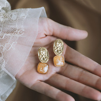 s925 silver needle portrait orange resin earrings 2021 New wave advanced sensational style Elegant Retro Ear Accessories