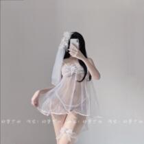 Sexy and beautiful perspective fairy ruffle sweet girl Court mesh suspender night dress Fun mind pajamas
