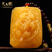 Tiangguang Xu natural amber beeswax peony flower pendant yellow honey amber pendant for men and women with certificate