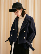 Deer and Flying Birds Early Autumn Japanese Retro Double Breasted Temperament Small Man Short Trench Coat 2 Colors 1910