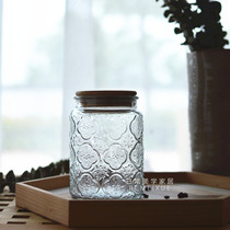 Retro presbya coffee tea glass sealed jar bamboo lid storage seasoning bottle Sugar Jar Kitchen grain storage