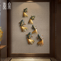 New Chinese meditation Golden Fish Wood Carved Wall Decoration Living Room TV Background Wall Decoration Pendant Southeast Asia Wall Decoration Wall-hanging