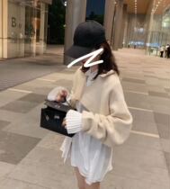 ADO STUDIO Luo 1 Wei fashionable concave shape bi Khaki design knitted blouse long sleeve