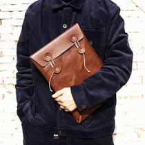 Handmade Cow Leather Large Capacity Macbook Computer Liner Bag Genuine Leather Power Mouse Containing Bag File Archival Bag