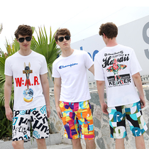 Beach pants mens shorts couple beach pants loose quick-drying free hot seaside vacation large size five-point pants medium pants