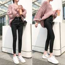 Spring and autumn black jeans womens 2021 new thin high waist tight nine-point stretch small feet pants tide