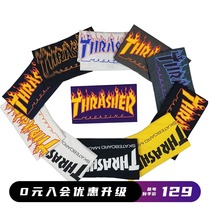 Fool Tide Society Thrasher Flame Beauty Edition Purple Flame Short Sleeve Skateboard Tide T-shirt Wang Yibo