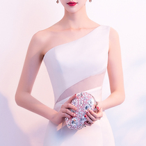 Evening dress female summer short sexy celebrity temperament shoulder light luxury small crowd high-end banquet usually wear dress