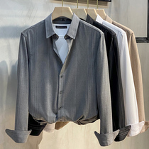 2021 Spring and Autumn New Mens Long Sleeve Shirt Korean Fashion Stripe Shirt Business Leisure On Inch Clothes