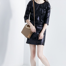 Two open years limited to stock flying Europe 180 Euro black beading with sleeves dress for womens spring