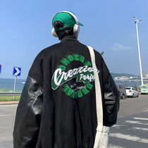 Fried Street jacket mens Tide brand ins stitching embroidery baseball uniform spring and autumn harbor style retro loose tooling jacket