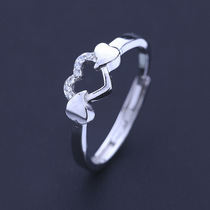 S925 sterling silver ring female simple heart-shaped inlaid ring hollow ring