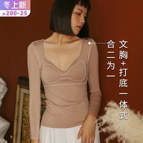 Body diary V-collar anti-light with chest pad bottoming no bra wear bra slim warm underwear thin modal autumn and winter
