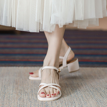 Sandals women Summer 2022 new 100 lap net red temperamental with ruffles heel night Wind Rome Shoe with rough heel