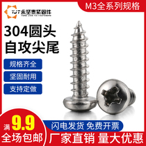 M3 304 stainless steel cross round head self-tapping tip tail screw PA Pan Head self-tapping tip tail screw electronic screw