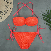 Knitted lace underwire sexy bikini gorgeous catwalk bar party triangle personality split bikini swimsuit