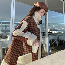 Sandro Tonali new contrast plaid cotton coat womens Korean version loose port wind thickened lamb coat tide
