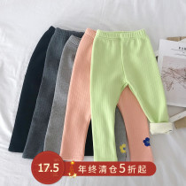 Little pudding baby baby childrens clothing 2020 new winter foreign style trousers baby plus velvet padded leggings children pants