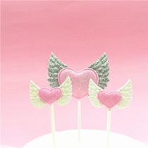 Cake decoration baking plug-in card pink sparkle love Angel wings party dessert table decorations