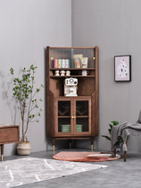 Meta-Dark Walnut Wood Solid Wood Triangle Cabinet Corner Cabinet Versatile small family Living room Wall corner Japanese style light and luxurious furniture