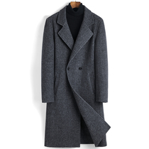 Autumn and winter thick double-sided woolen coat mens long cashmere wool double-breasted knee long trench coat