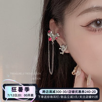 Loving Music Festival ● Far-style Advanced Sensation Light Lavish Pearls Chain Inlaid Drilling Without Earbuds Earbone Clamps Peach Heart-shaped Ear Spikes