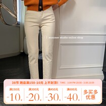 Summer home rice white plus suede thickened 90% jeans Women 2021 New autumn winter elastices slim and high waist