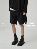 (NANS) pendants sensuality drawing with design single pleat tightness waist wide comfort pants DRAWSTRING SHORTS