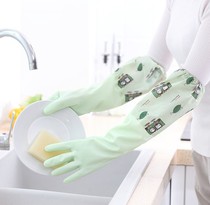 Autumn and winter velvet rubber gloves medium warm waterproof dishwashing kitchen cleaning laundry housework thick latex leather