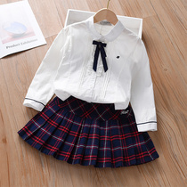 Girl Shirt Suit Pure Cotton Two Sets Spring Dress Girl 2022 New Foreign Air Long Sleeves Middle Children Trendy Spring