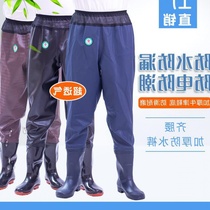 Waist water pants waterproof rain pants thick fishing fishing clothes mens one-piece rain shoes leather fork half-body fishing pants wear-resistant