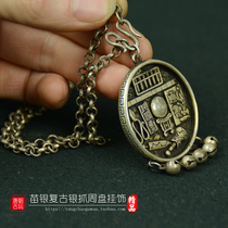 Folk antiques retro Republic of China white copper silver-plated ornaments necklace childrens age plate 100-eye sieve mascot hanging