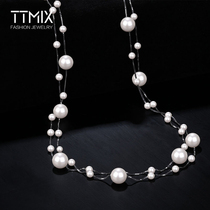 925 sterling silver imitation pearl sweater chain long net red Korean wild high-end necklace simple 2020 new trend