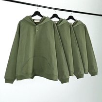 fog fear of god olive green hooded sweater loose main line Henry collar button high street trend hoodie