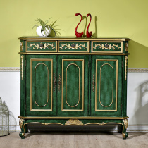 American solid wood shoe cabinet Household peacock green entrance cabinet Water-based paint partition cabinet European carving decorative cabinet