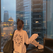 Hong Kong Tide brand 2021 autumn and winter New Korean version of long sleeve T-shirt female print wild loose size top