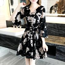 Hong Kong Broken Flowers Dress dress Fat girl girls new step up dress Snow spinning undershirt Korean version Fashion in the middle of a long dress